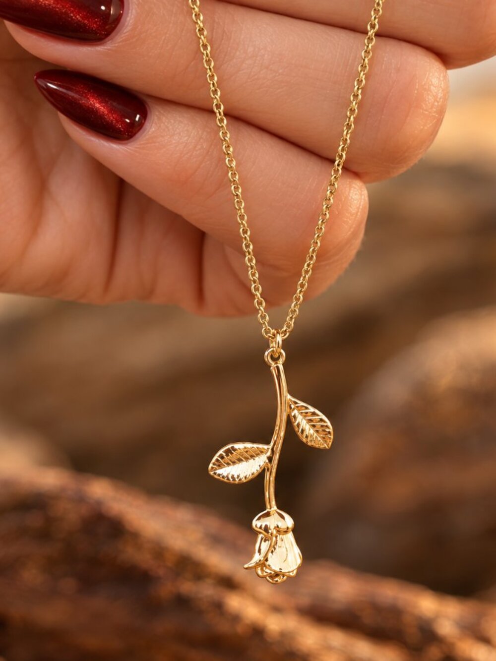 Single Stem Rose Pendant Necklace